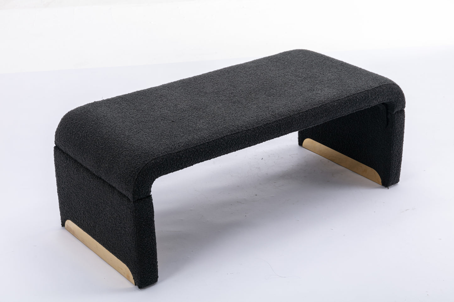 Boucle Fabric Footstool Bedroom Bench Shoe Bench With Gold Metal Legs, Black