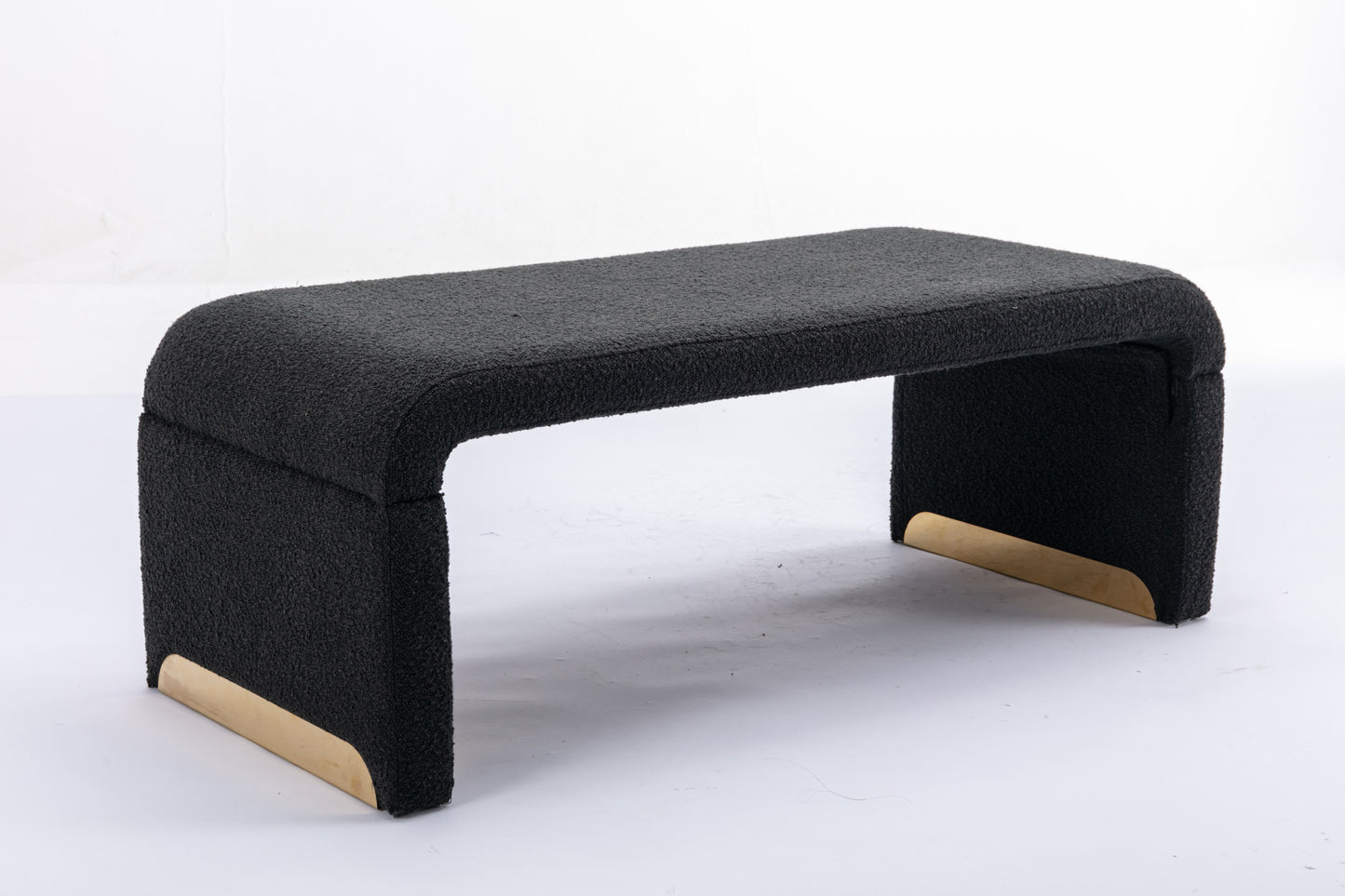 Boucle Fabric Footstool Bedroom Bench Shoe Bench With Gold Metal Legs, Black