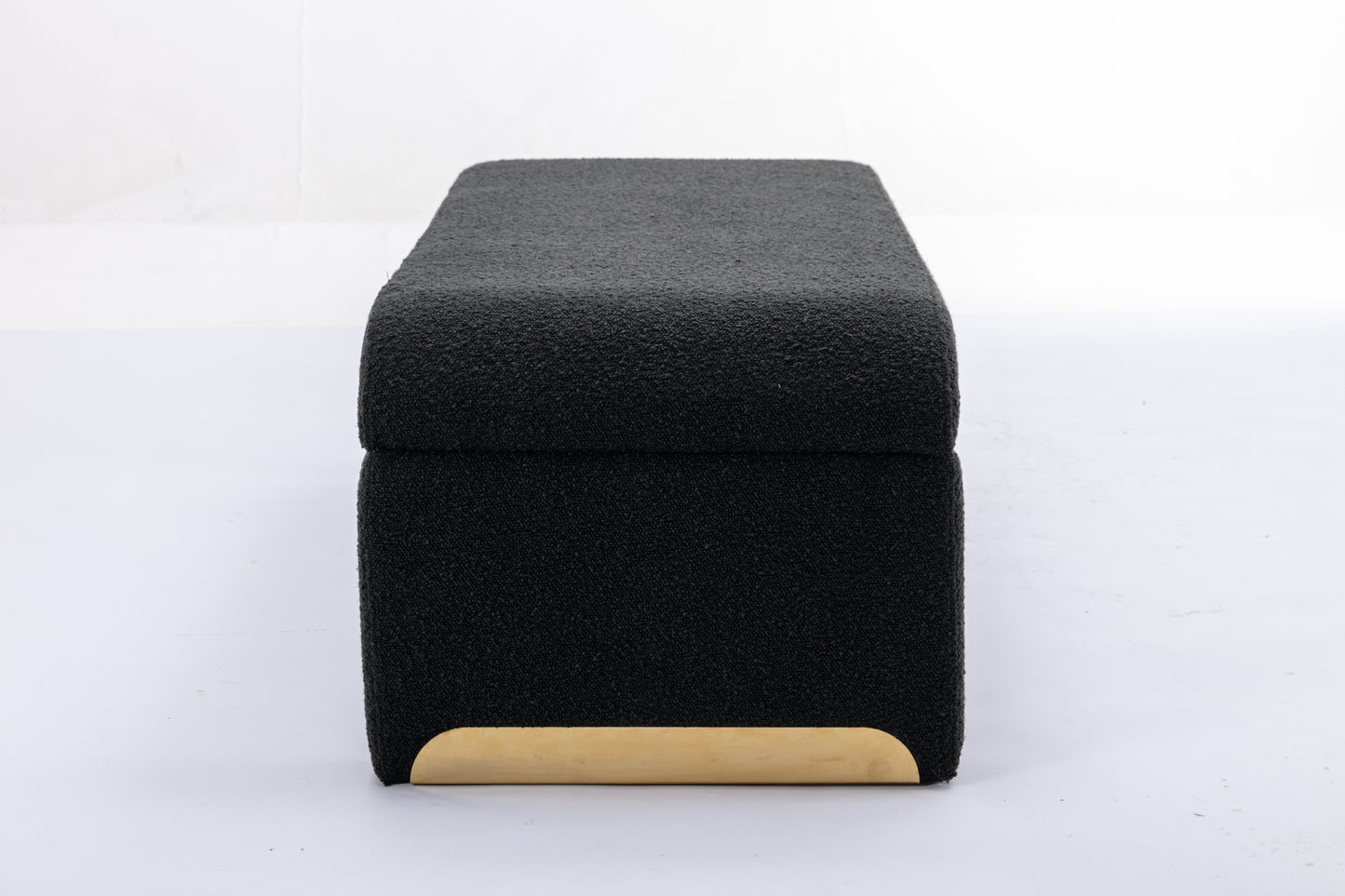 Boucle Fabric Footstool Bedroom Bench Shoe Bench With Gold Metal Legs, Black