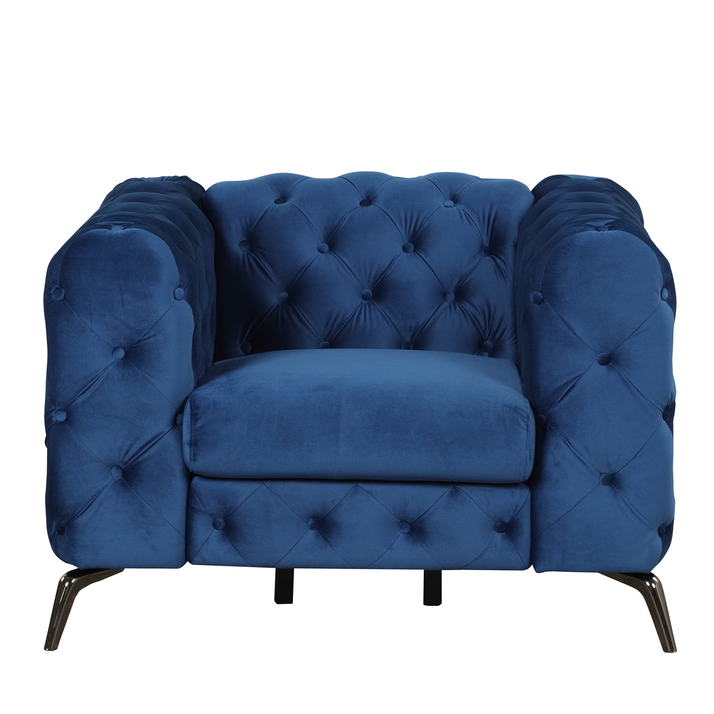 Velvet Upholstered Accent Chair with Button Tufted Back, Ideal for Living Room, Bedroom, or Small Spaces - 40.5 Inch, Blue