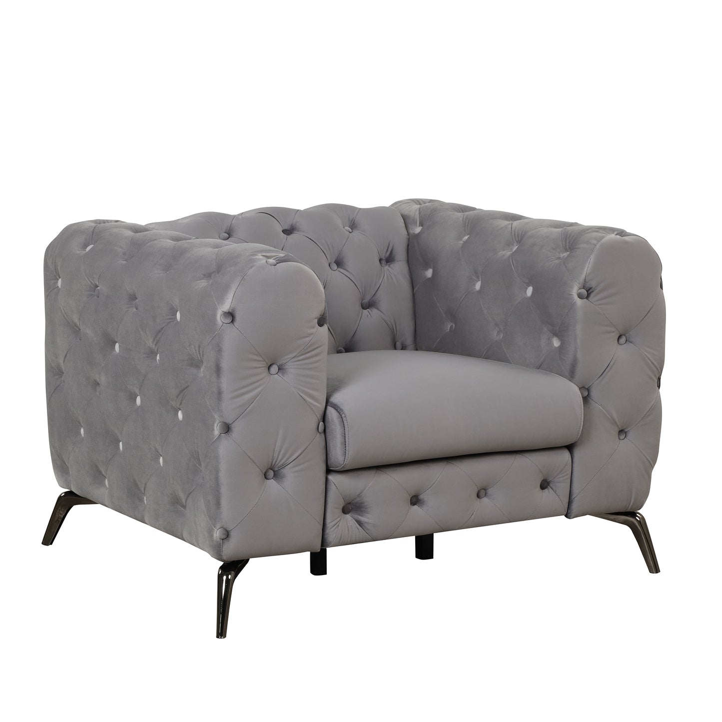 Velvet Upholstered Accent Chair with Button Tufted Back, Ideal for Living Room, Bedroom, or Small Spaces - 40.5 Inch, Gray