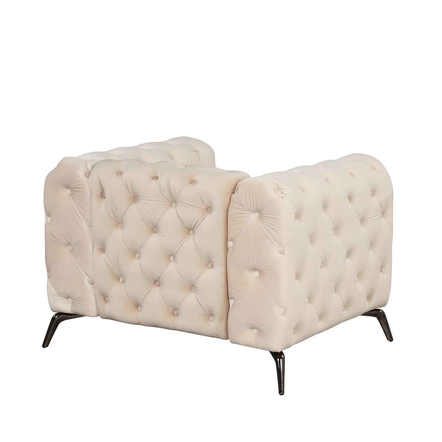 Velvet Upholstered Accent Chair with Button Tufted Back, Ideal for Living Room, Bedroom, or Small Spaces - 40.5 Inch, Beige