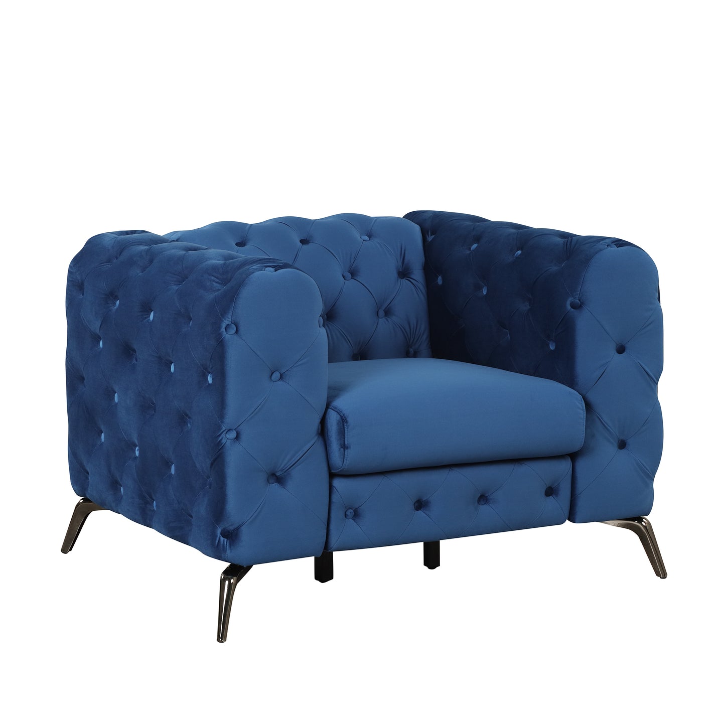 Velvet Upholstered Accent Chair with Button Tufted Back, Ideal for Living Room, Bedroom, or Small Spaces - 40.5 Inch, Blue