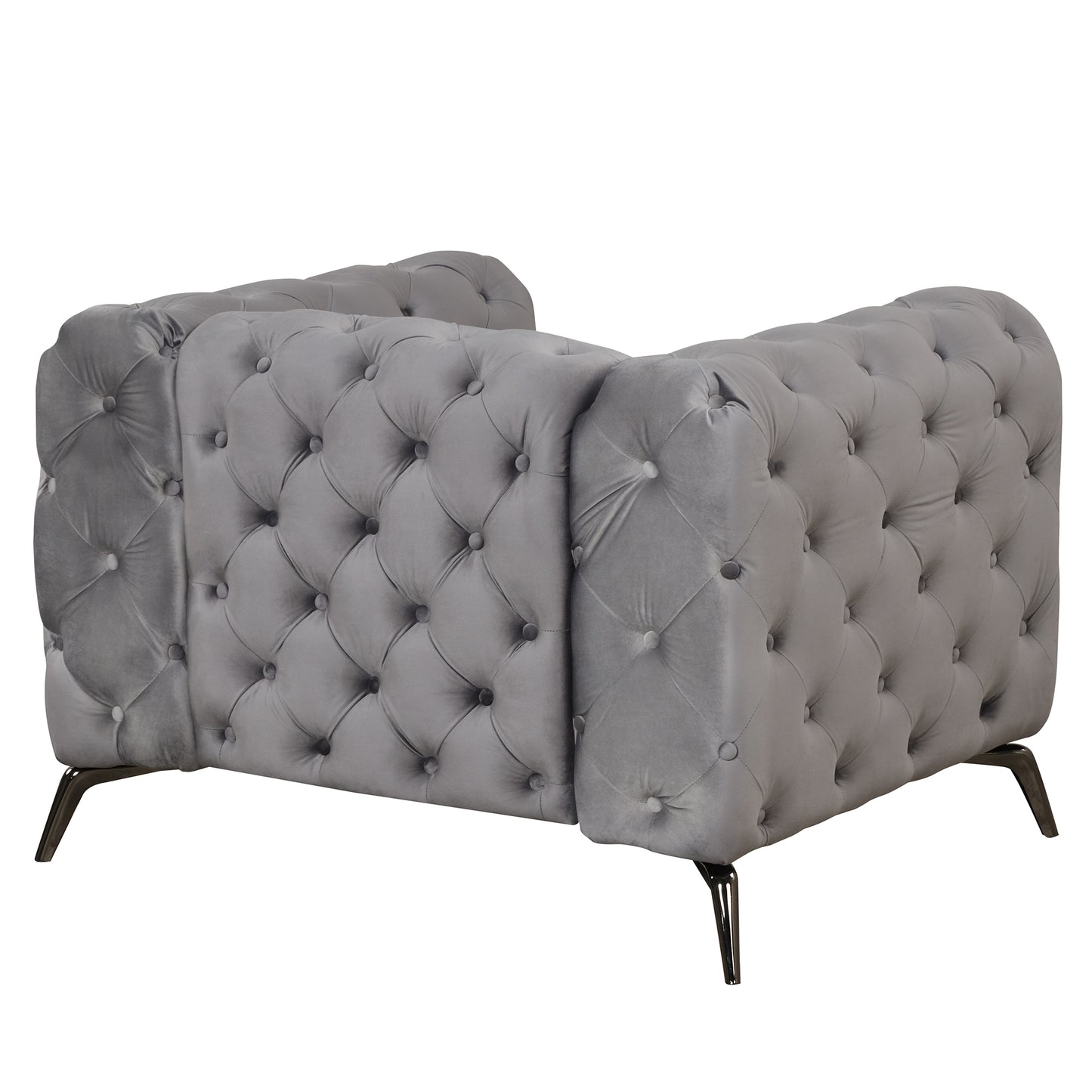 Velvet Upholstered Accent Chair with Button Tufted Back, Ideal for Living Room, Bedroom, or Small Spaces - 40.5 Inch, Gray