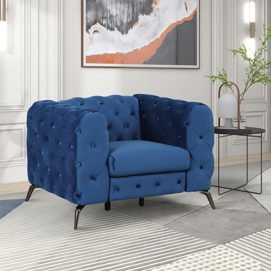 Velvet Upholstered Accent Chair with Button Tufted Back, Ideal for Living Room, Bedroom, or Small Spaces - 40.5 Inch, Blue