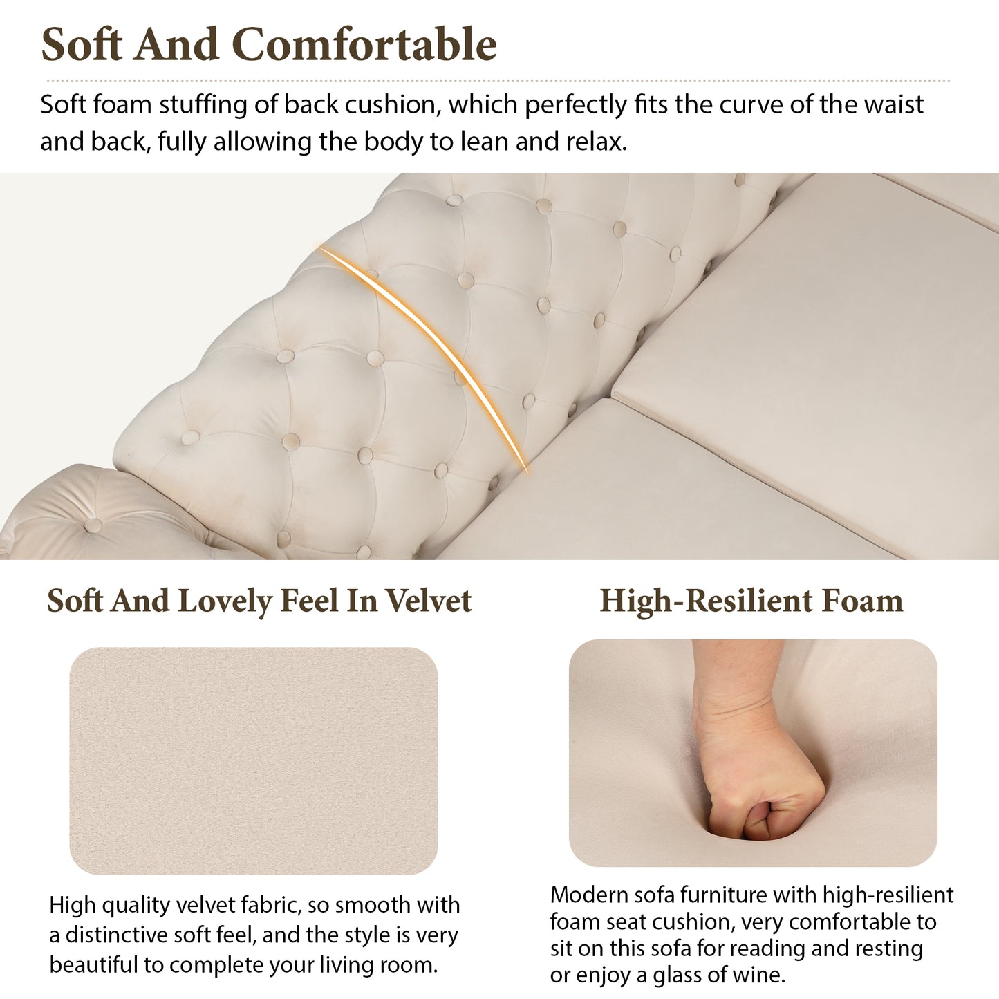 Velvet Upholstered Accent Chair with Button Tufted Back, Ideal for Living Room, Bedroom, or Small Spaces - 40.5 Inch, Beige