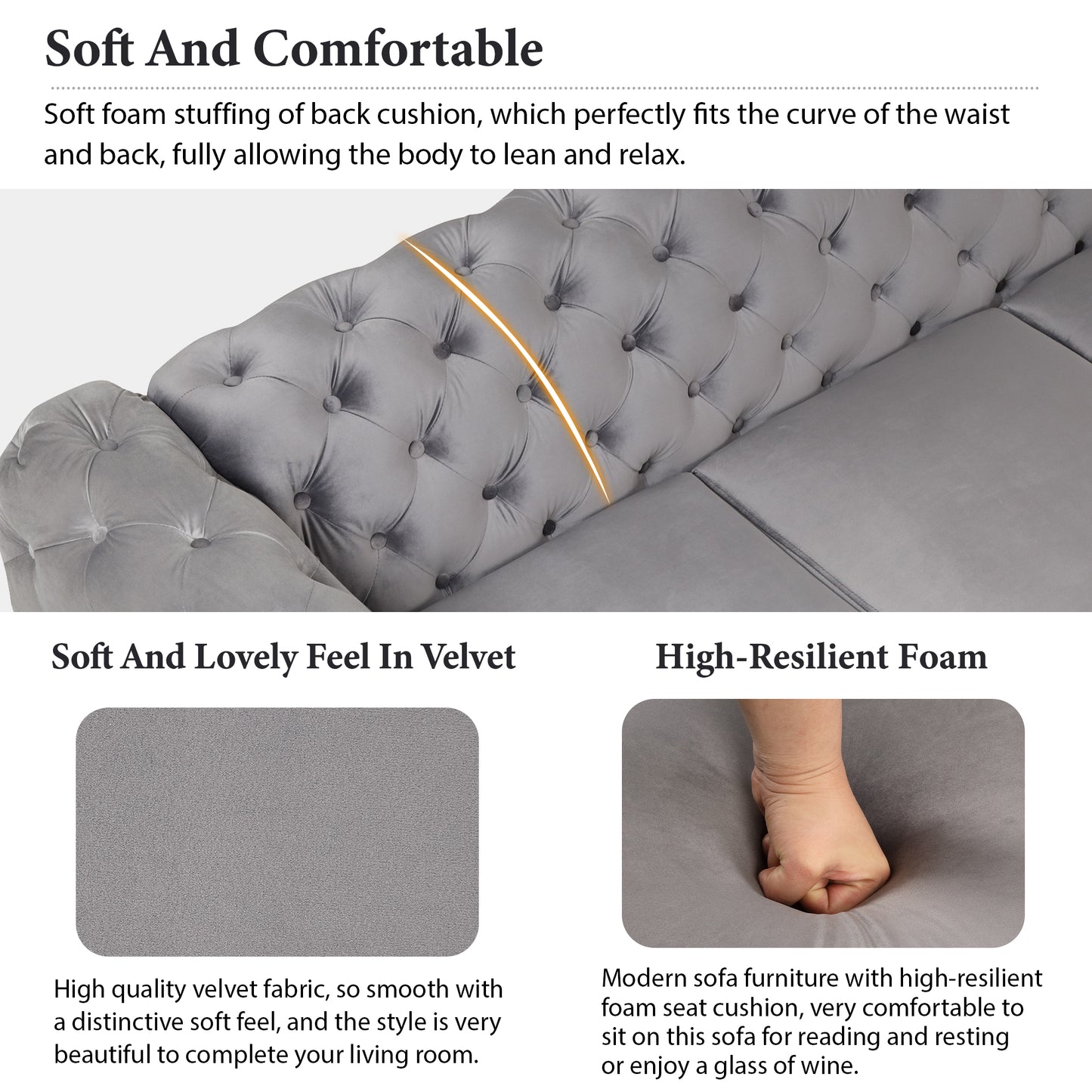 Velvet Upholstered Accent Chair with Button Tufted Back, Ideal for Living Room, Bedroom, or Small Spaces - 40.5 Inch, Gray