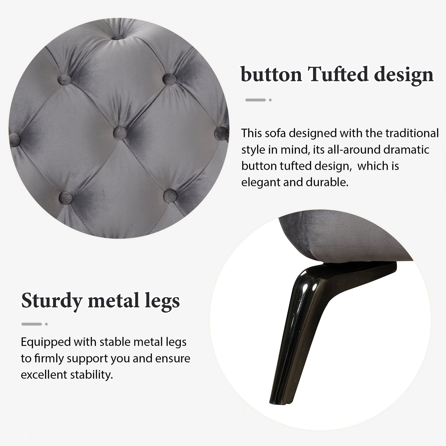 Velvet Upholstered Accent Chair with Button Tufted Back, Ideal for Living Room, Bedroom, or Small Spaces - 40.5 Inch, Gray