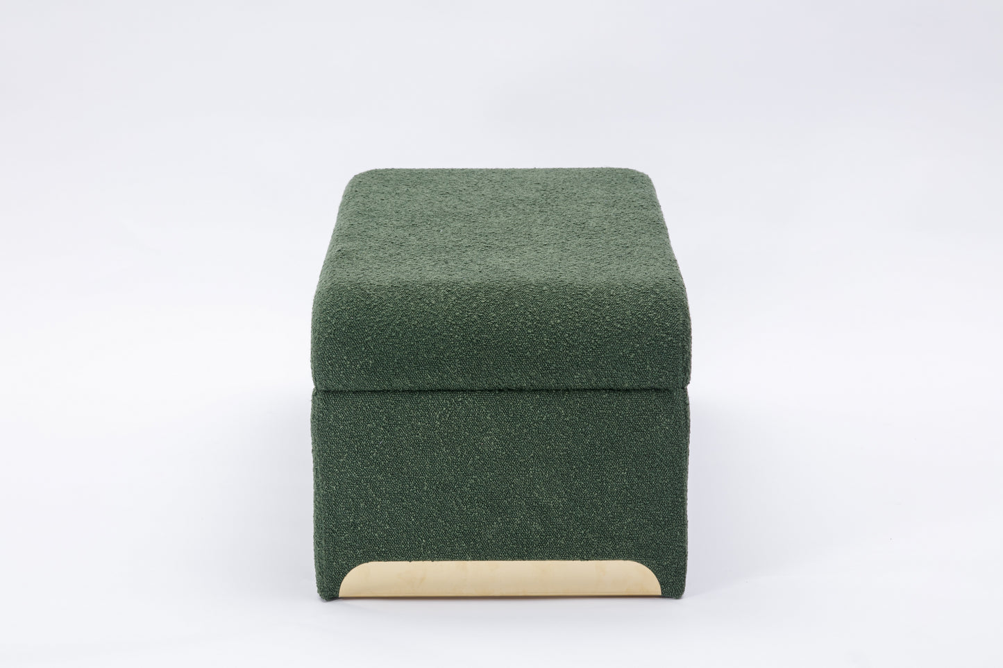 Boucle Fabric Footstool Bedroom Bench Shoe Bench With Gold Metal Legs,Green