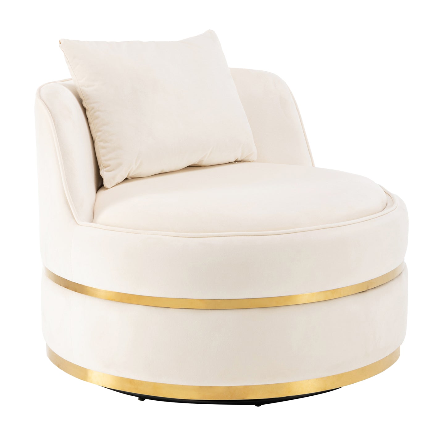 360 Degree Swivel Velvet Accent Chair, Barrel Chair Over-Sized Soft Chair with Seat Cushion, Beige