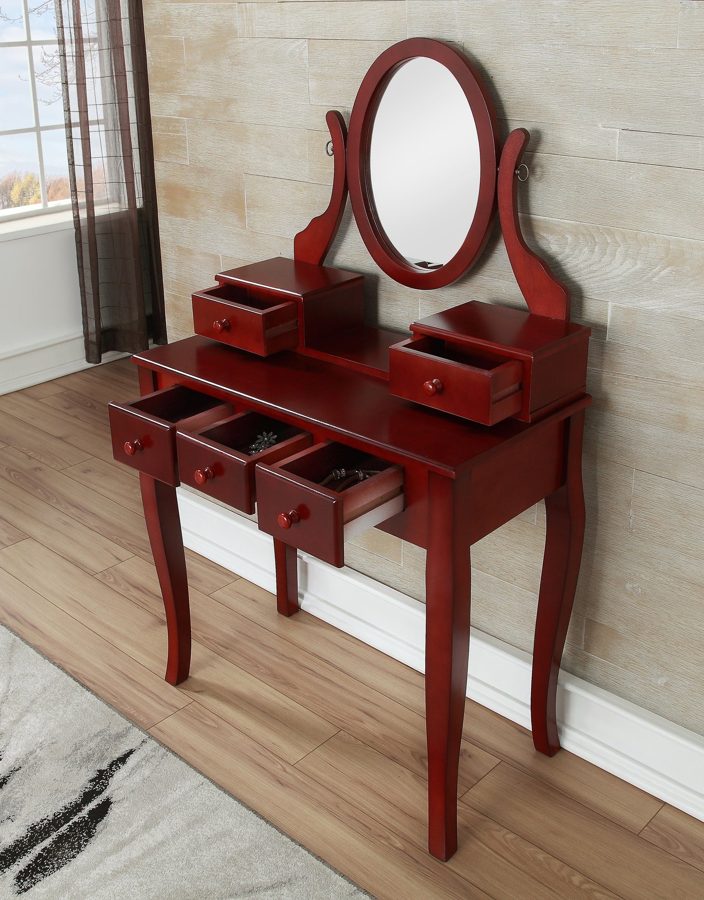 Ashley Wood Makeup Vanity Table and Stool Set - Cherry