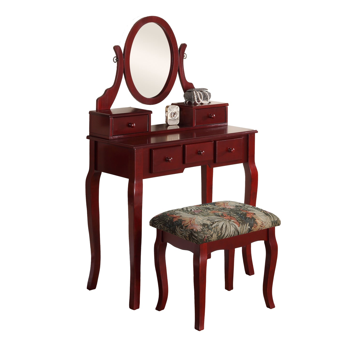 Ashley Wood Makeup Vanity Table and Stool Set - Cherry