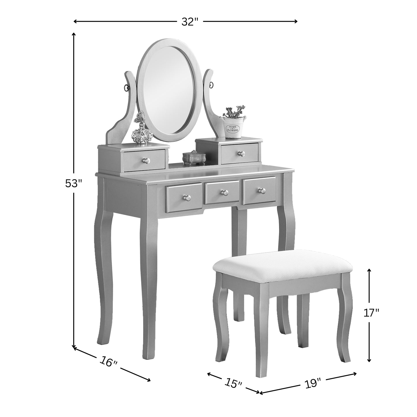 Ashley Wood Makeup Vanity Table and Stool Set White