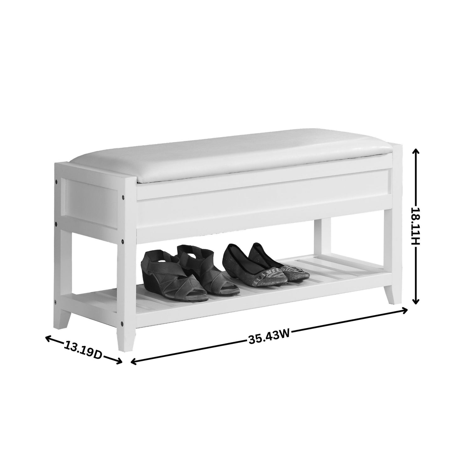 Rouen Clean White Seating Bench with Shoe Storage