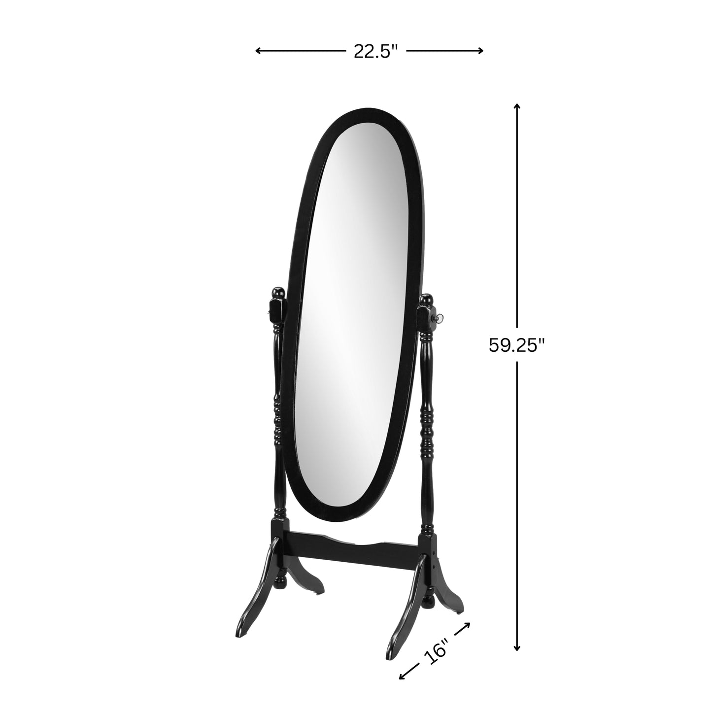 Audi Traditional Queen Anna Style Black Wood Floor Cheval Mirror