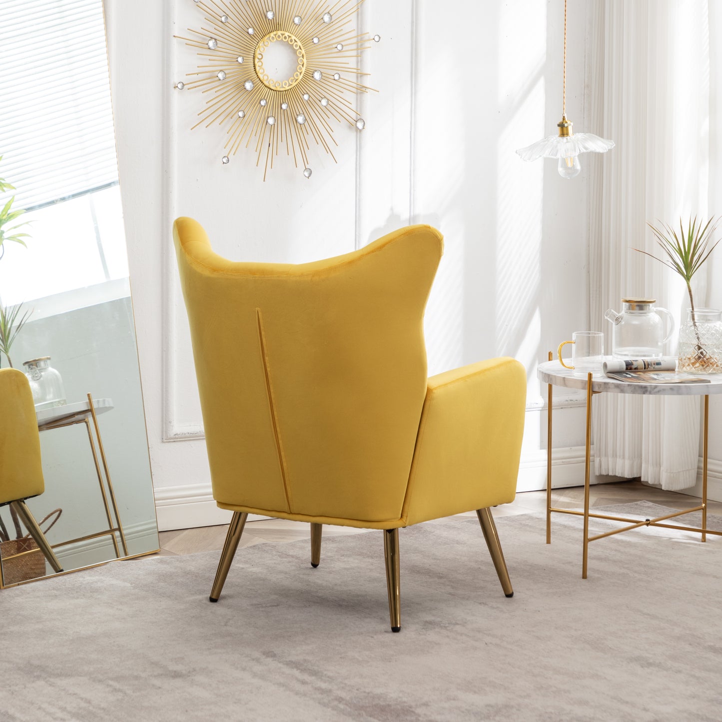 Roundhill Furniture Sovarol Velvet Button-Tufted Wing Back Accent Chair, Yellow