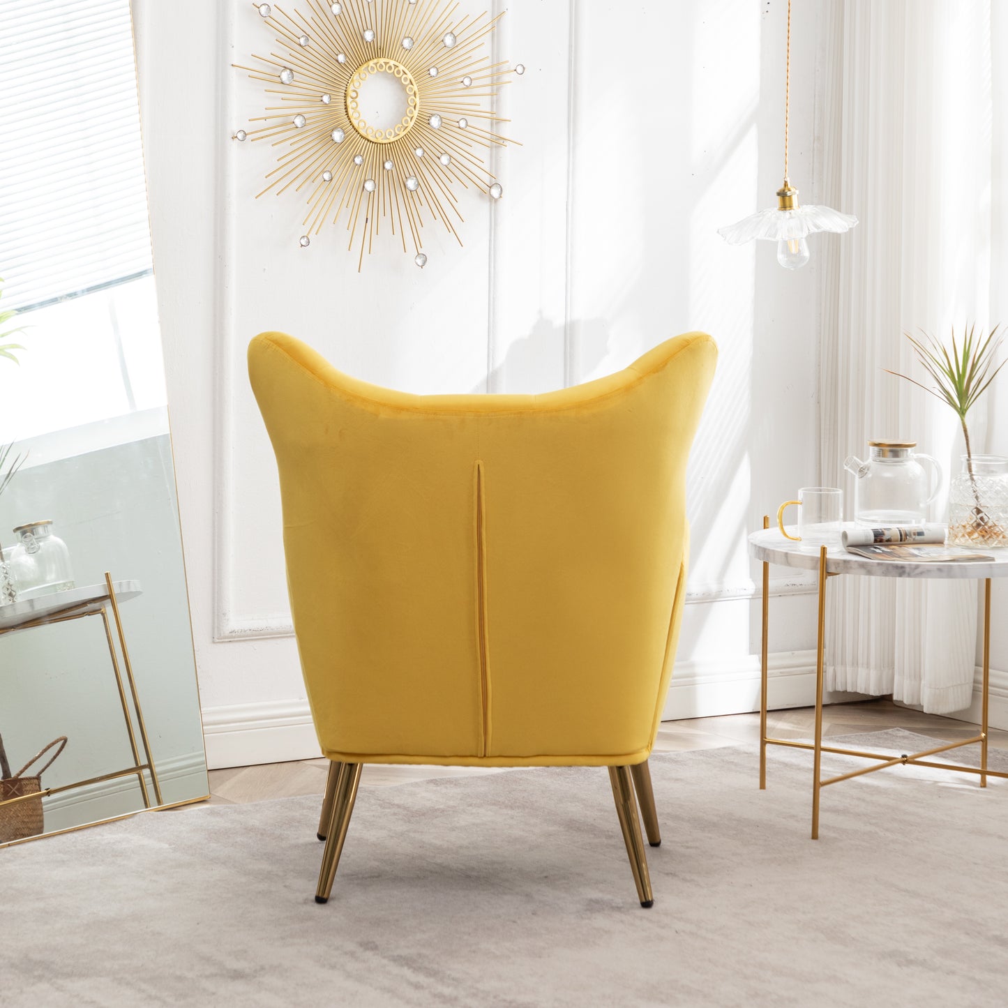 Roundhill Furniture Sovarol Velvet Button-Tufted Wing Back Accent Chair, Yellow