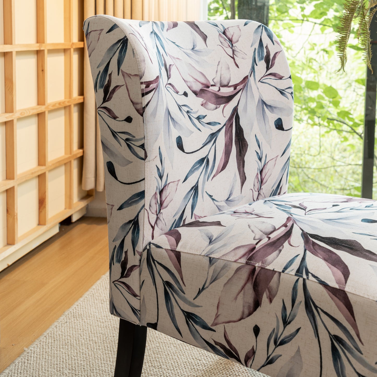 Capa Purple Floral Print Fabric Armless Contemporary Accent Chair