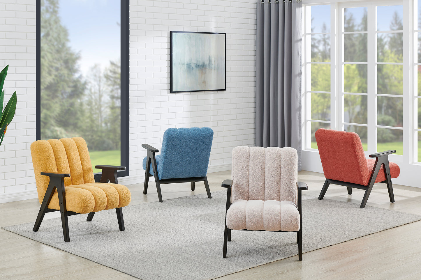 Roundhill Furniture Rella Modern Teddy Sherpa Accent Chair with Espresso Wood Frame