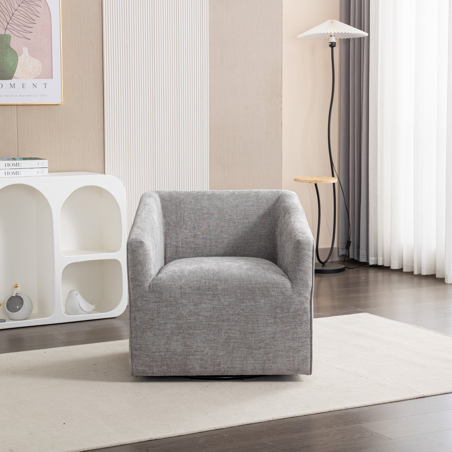 Roundhill Furniture Nice Modern Upholstered 360° Swivel Barrel Armchair