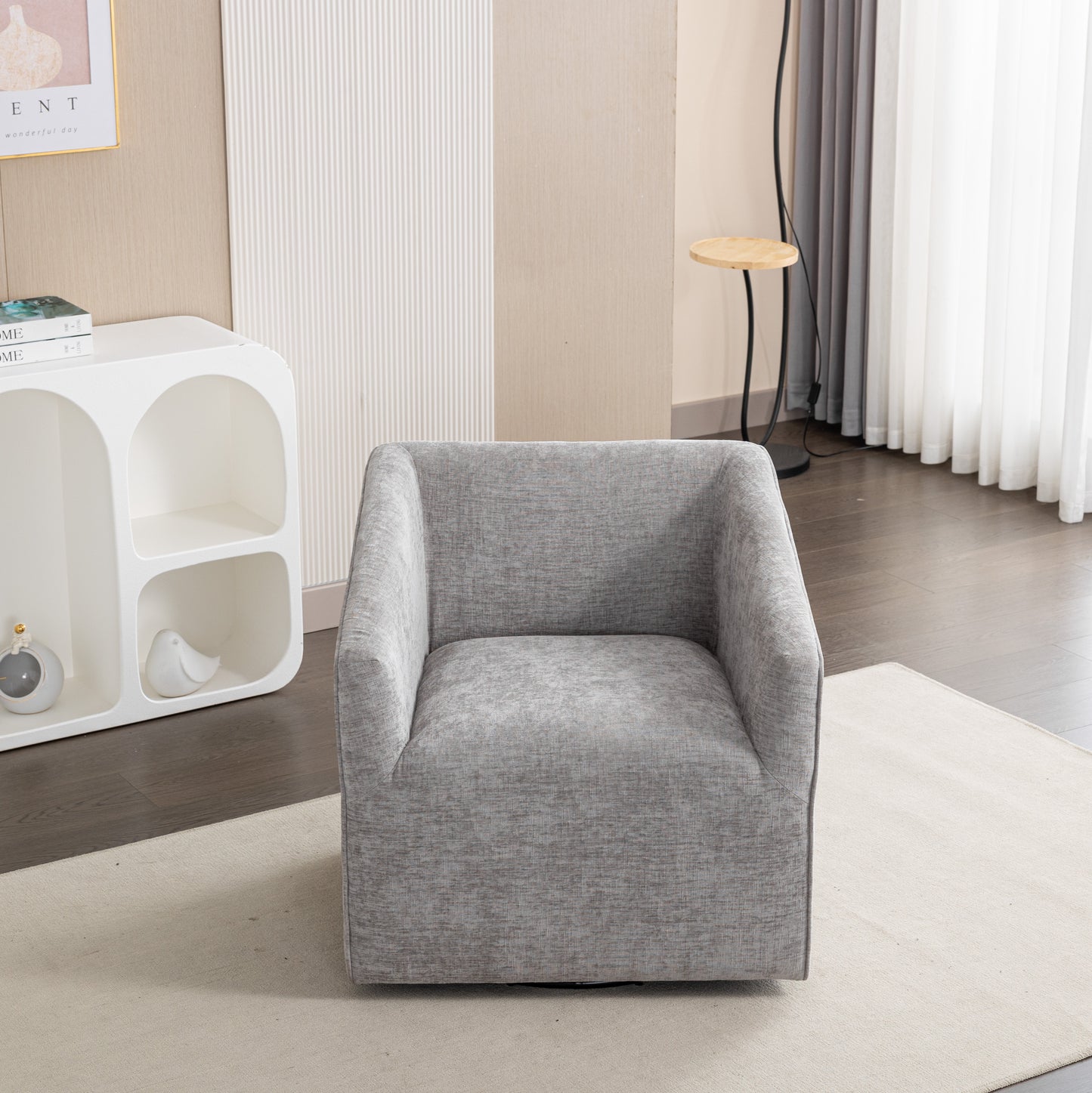 Roundhill Furniture Nice Modern Upholstered 360° Swivel Barrel Armchair