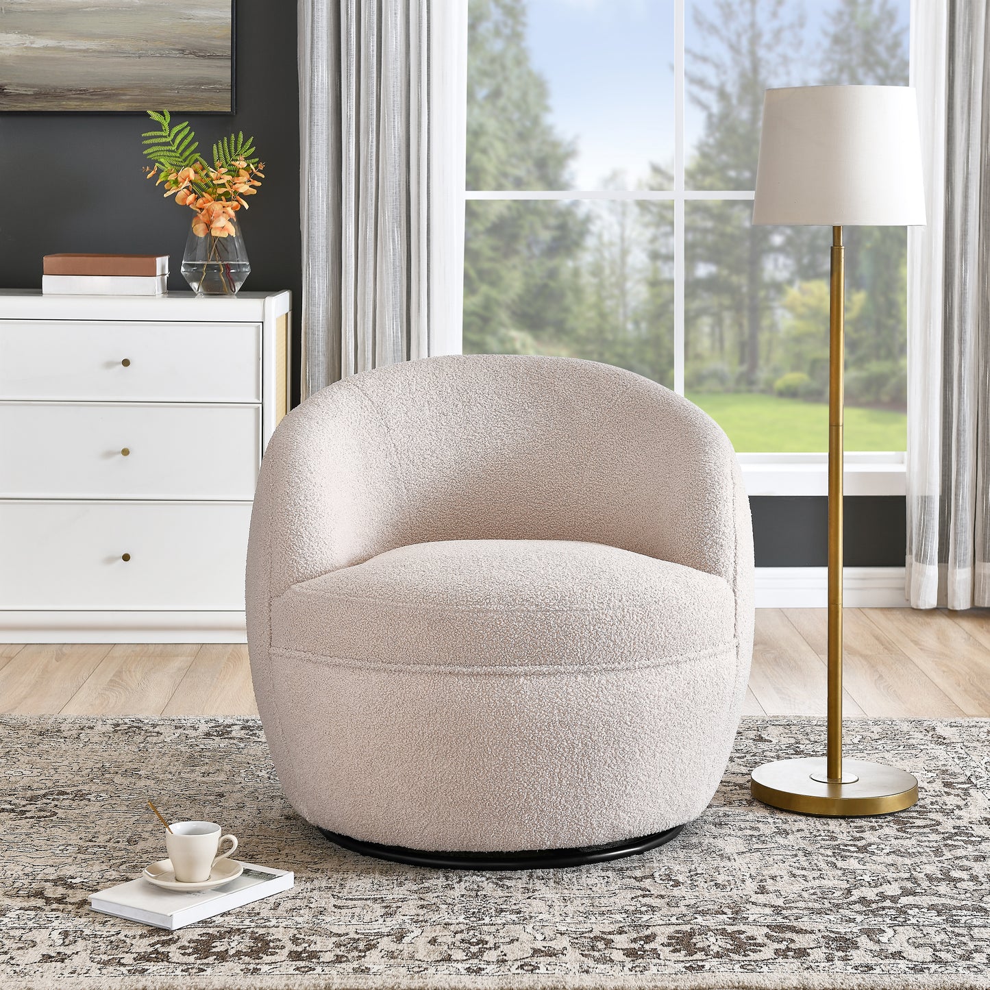 Roundhill Furniture Galleria 360 Swivel Teddy Sherpa Barrel Chair
