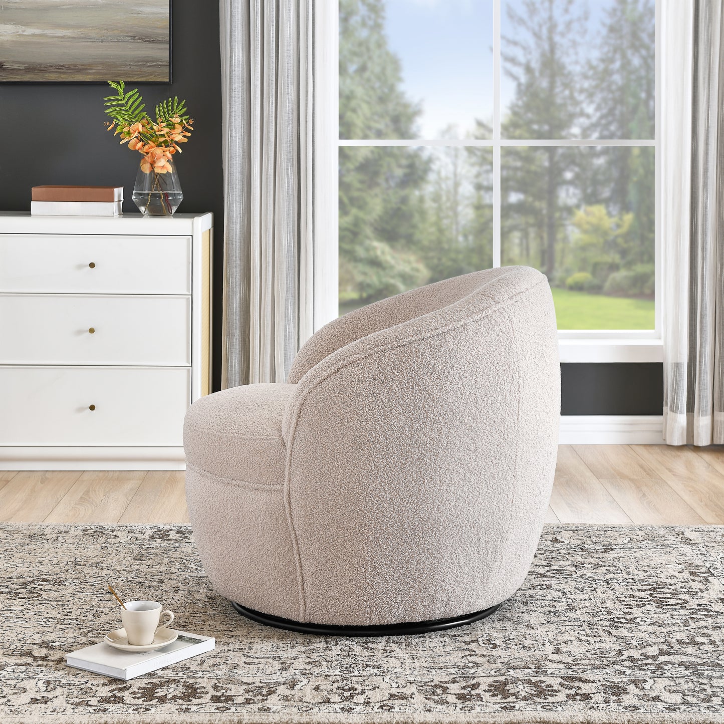 Roundhill Furniture Galleria 360 Swivel Teddy Sherpa Barrel Chair