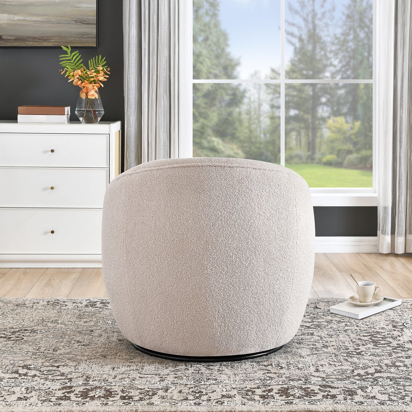 Roundhill Furniture Galleria 360 Swivel Teddy Sherpa Barrel Chair