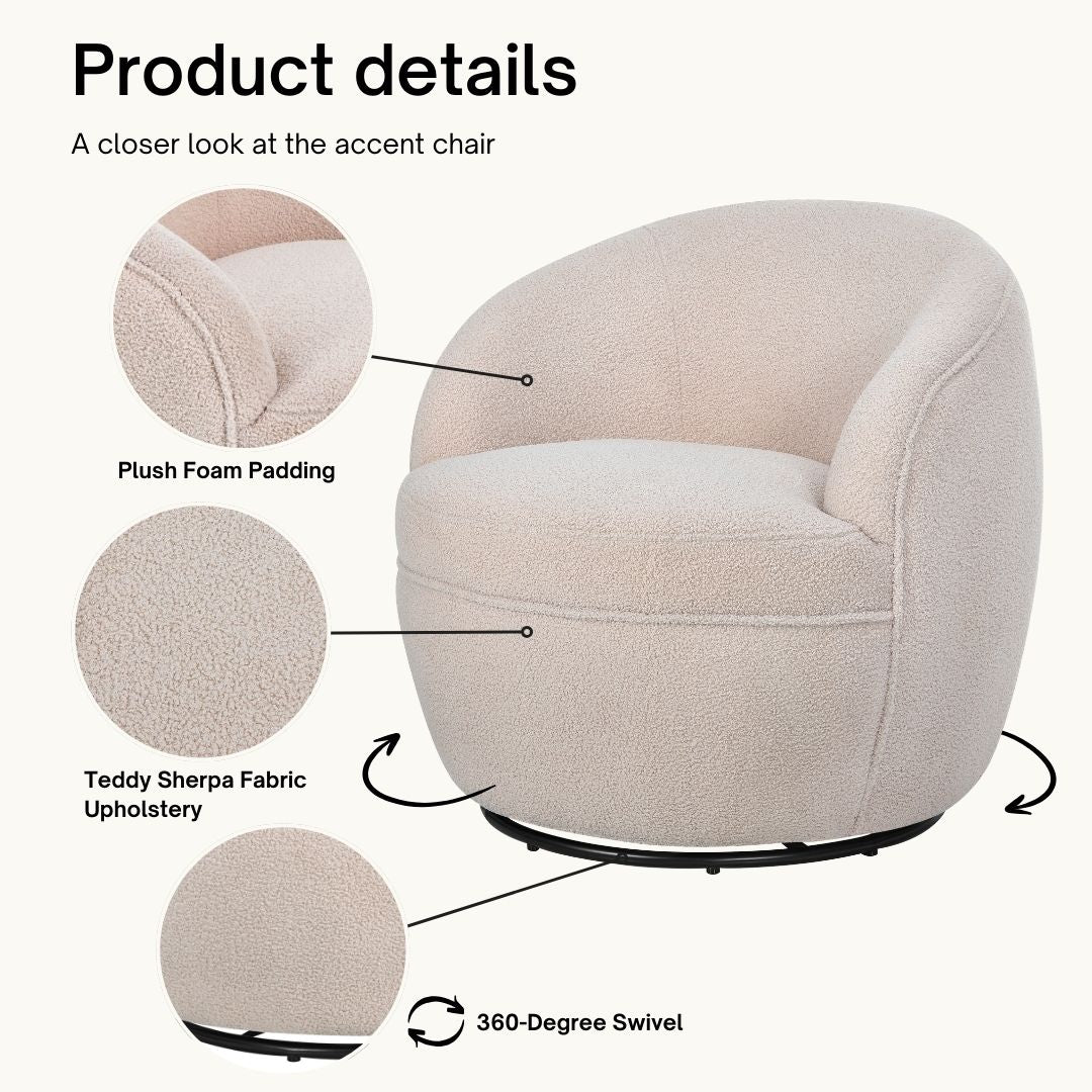 Roundhill Furniture Galleria 360 Swivel Teddy Sherpa Barrel Chair