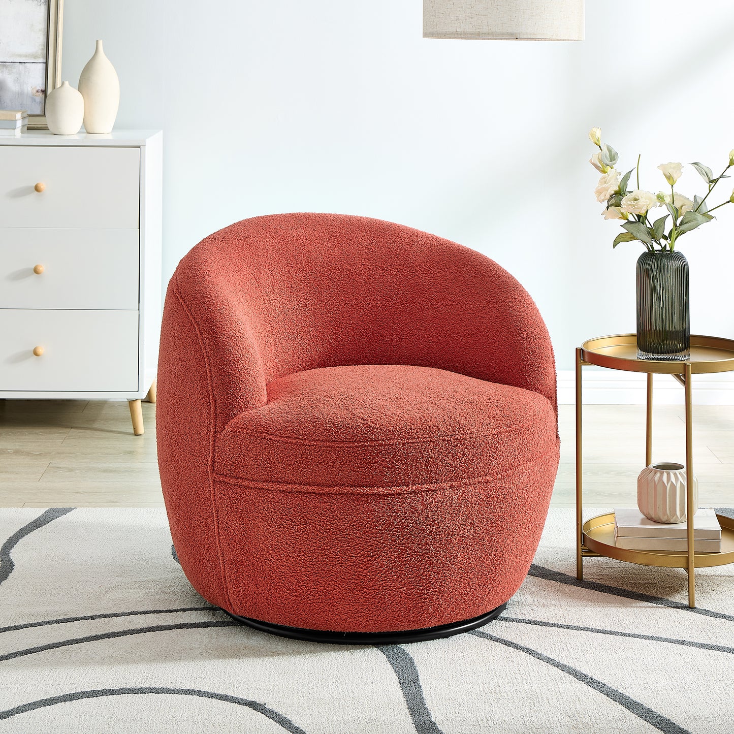 Roundhill Furniture Galleria 360 Swivel Teddy Sherpa Barrel Chair