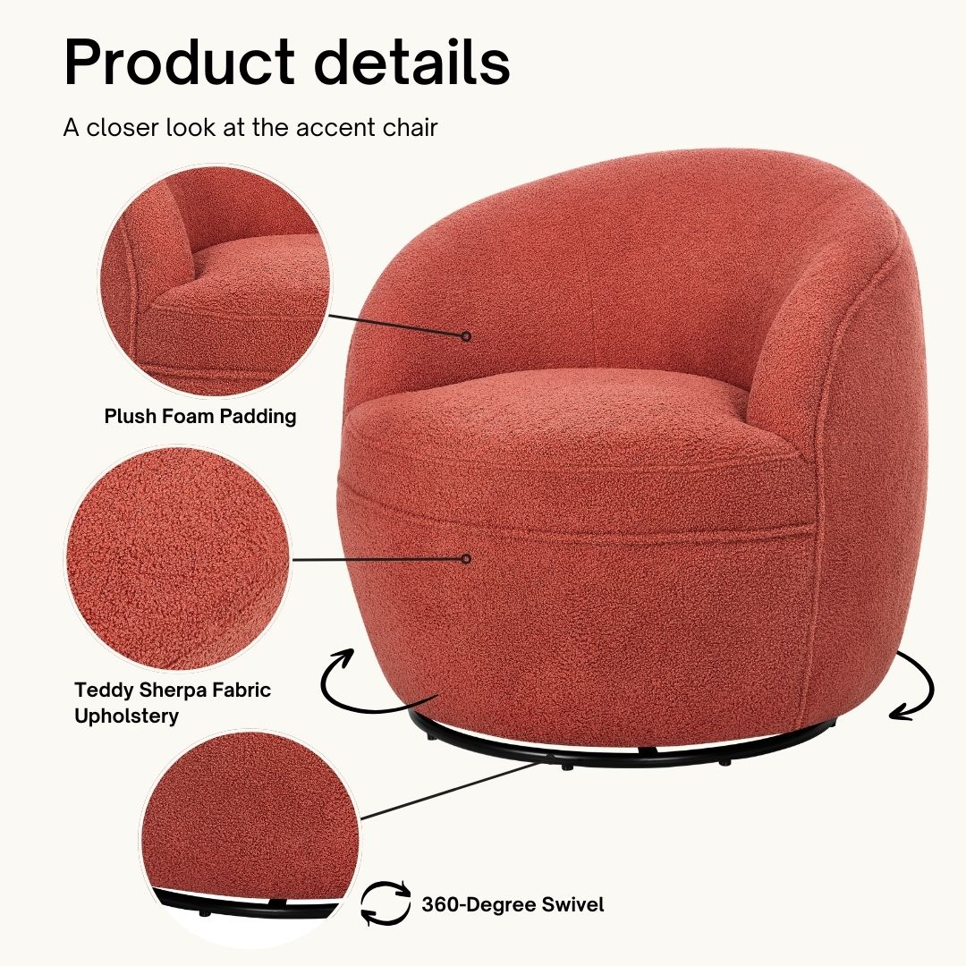 Roundhill Furniture Galleria 360 Swivel Teddy Sherpa Barrel Chair