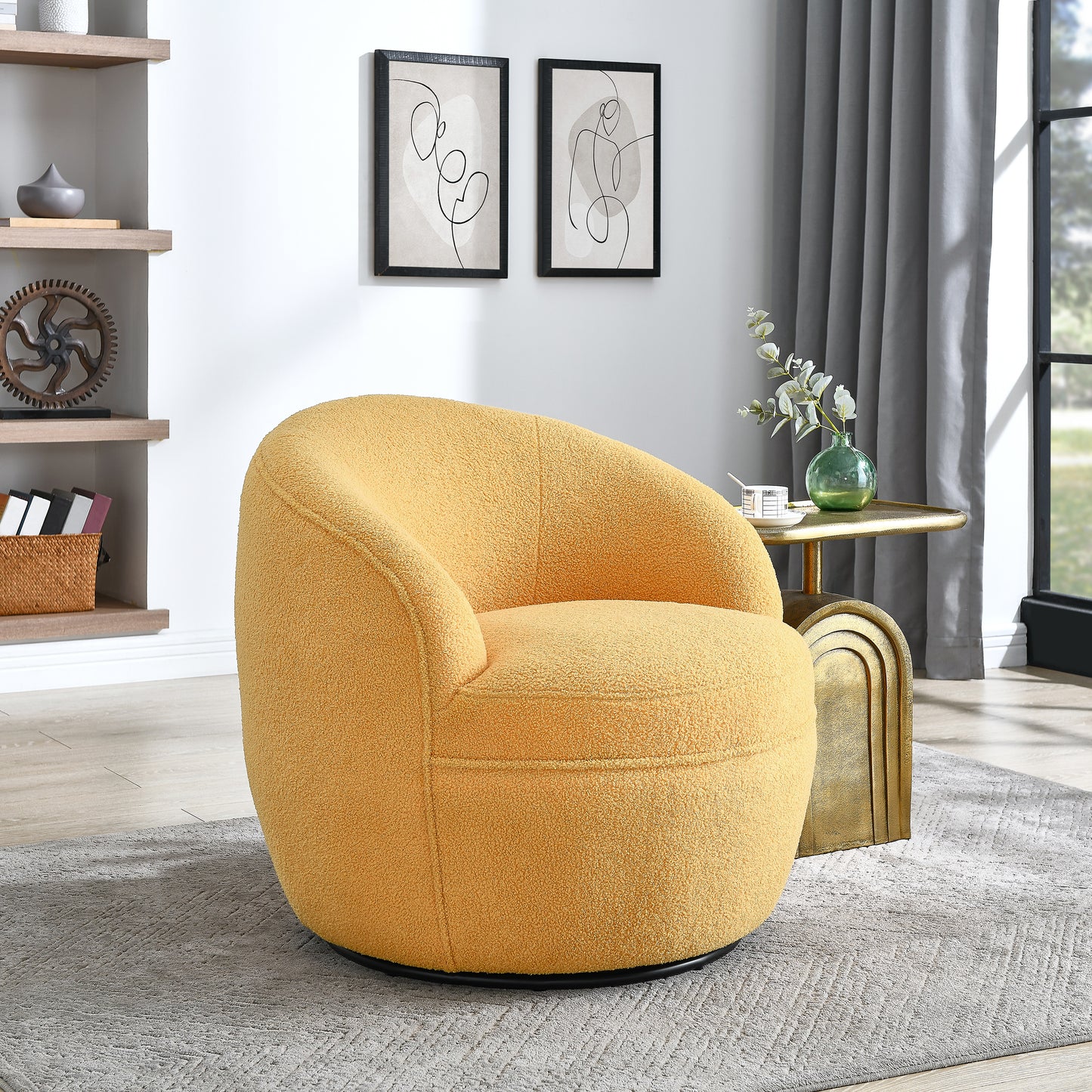 Roundhill Furniture Galleria 360 Swivel Teddy Sherpa Barrel Chair