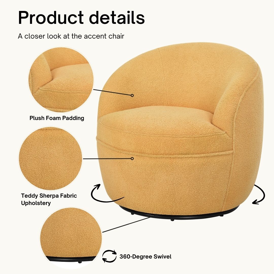 Roundhill Furniture Galleria 360 Swivel Teddy Sherpa Barrel Chair