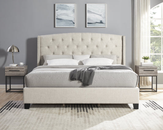 Astral 3-Piece Upholstered Bedroom Set, Tufted Wingback Bed with Two Nightstands