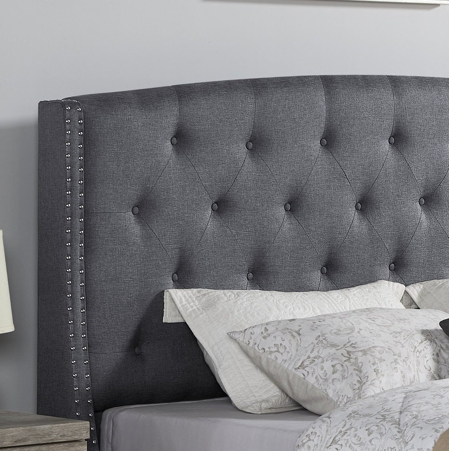 Belize 3-Piece Upholstered Bedroom Set, Tufted Wingback Bed with Two Nightstands