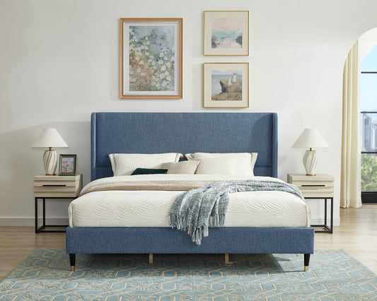 Arles 3-Piece Upholstered Bedroom Set, Wingback Platform Bed with Two Nightstands