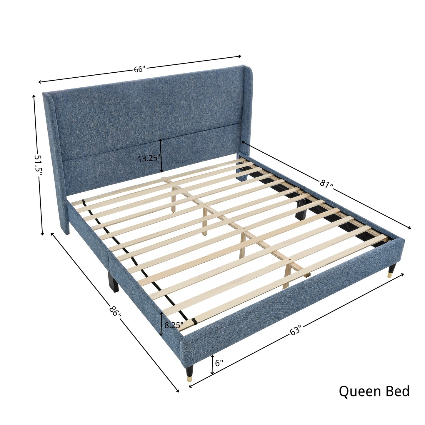 Arles 3-Piece Upholstered Bedroom Set, Wingback Platform Bed with Two Nightstands