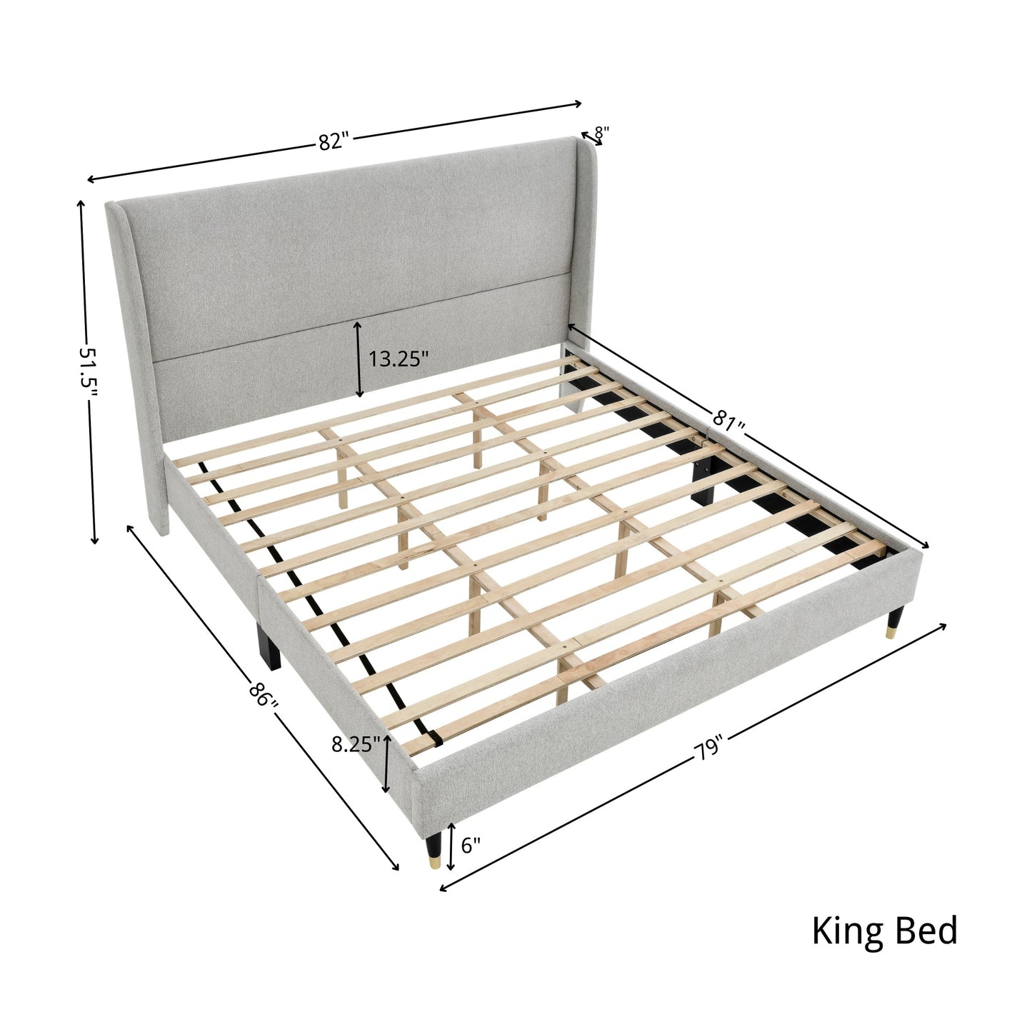 Arles 3-Piece Upholstered Bedroom Set, Wingback Platform Bed with Two Nightstands