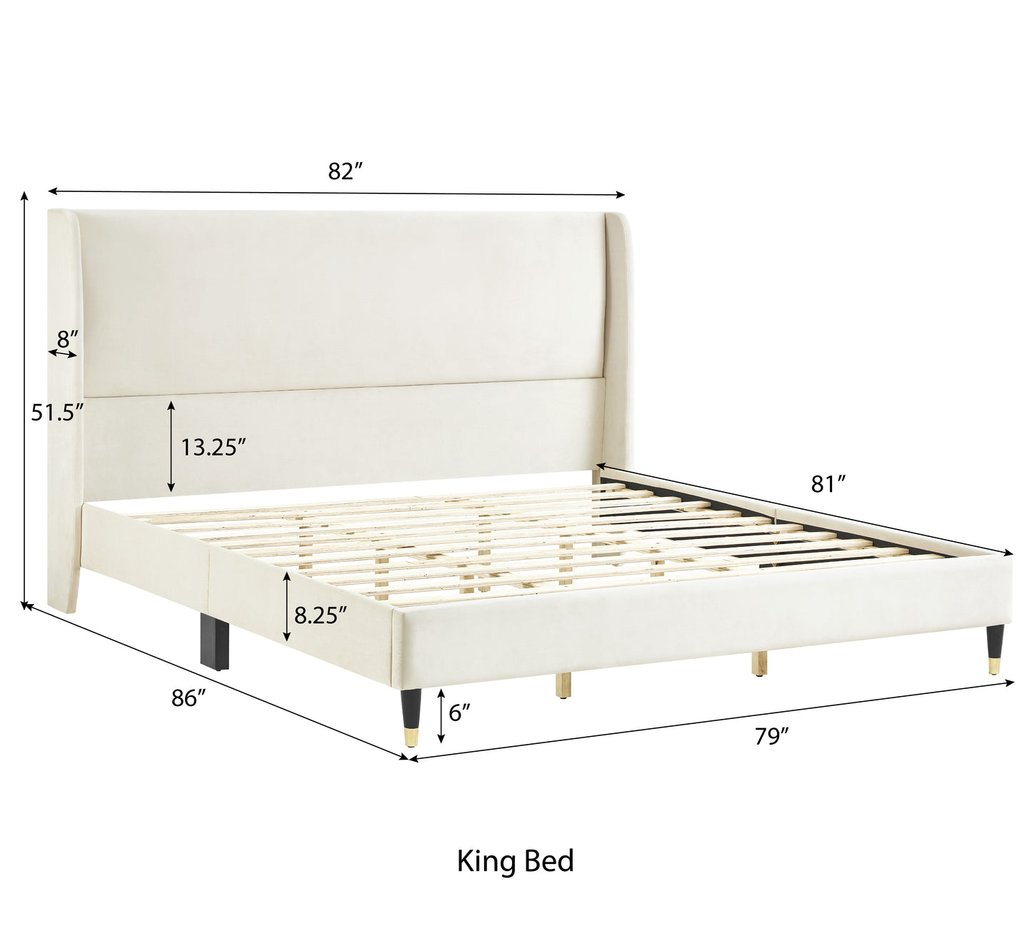 Arles 3-Piece Upholstered Bedroom Set, Wingback Platform Bed with Two Nightstands