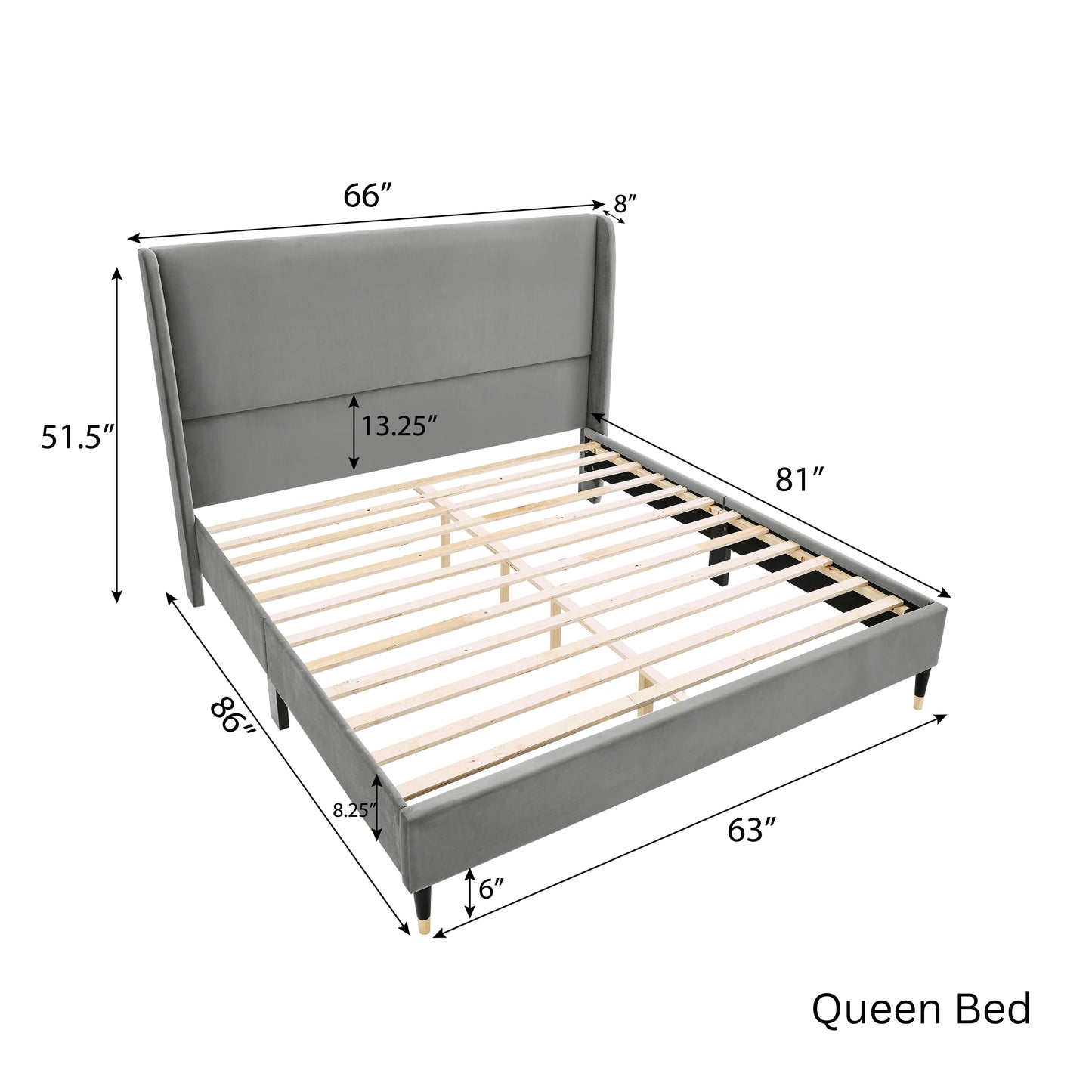 Arles 3-Piece Upholstered Bedroom Set, Wingback Platform Bed with Two Nightstands