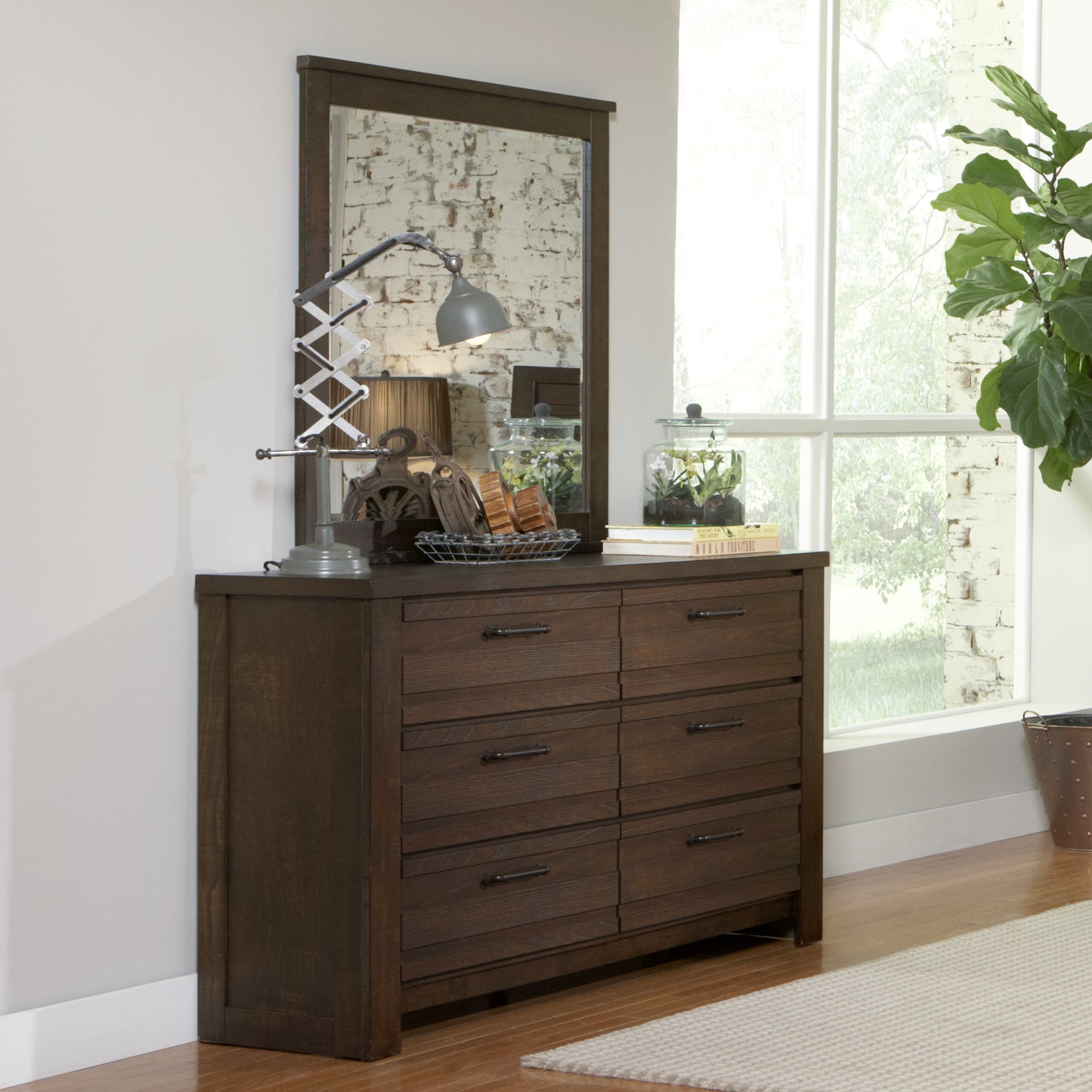 Sedona Transitional Wood 6-Drawer Dresser and Mirror in Espresso