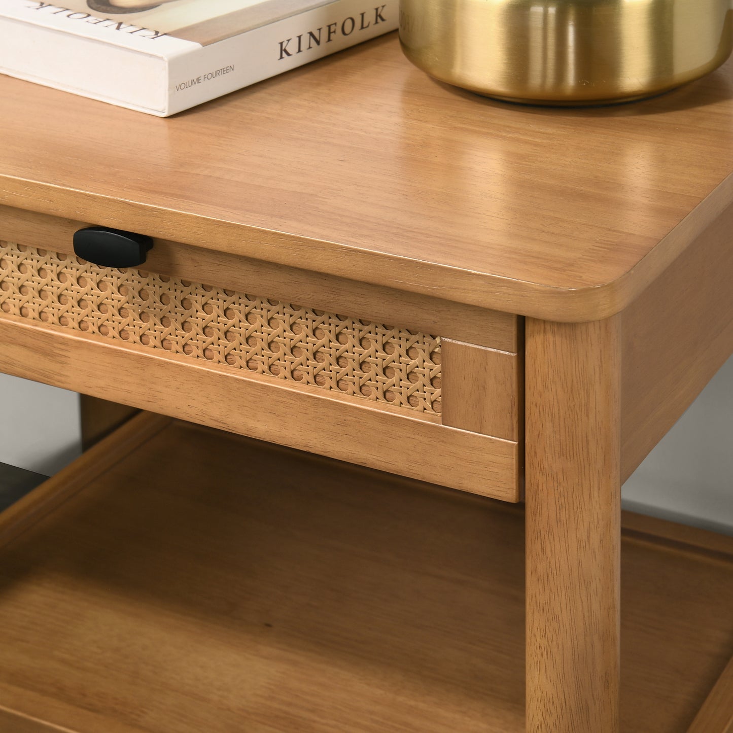 Vichy Single-Drawer Bedroom Nightstand with Shelf, Light Walnut