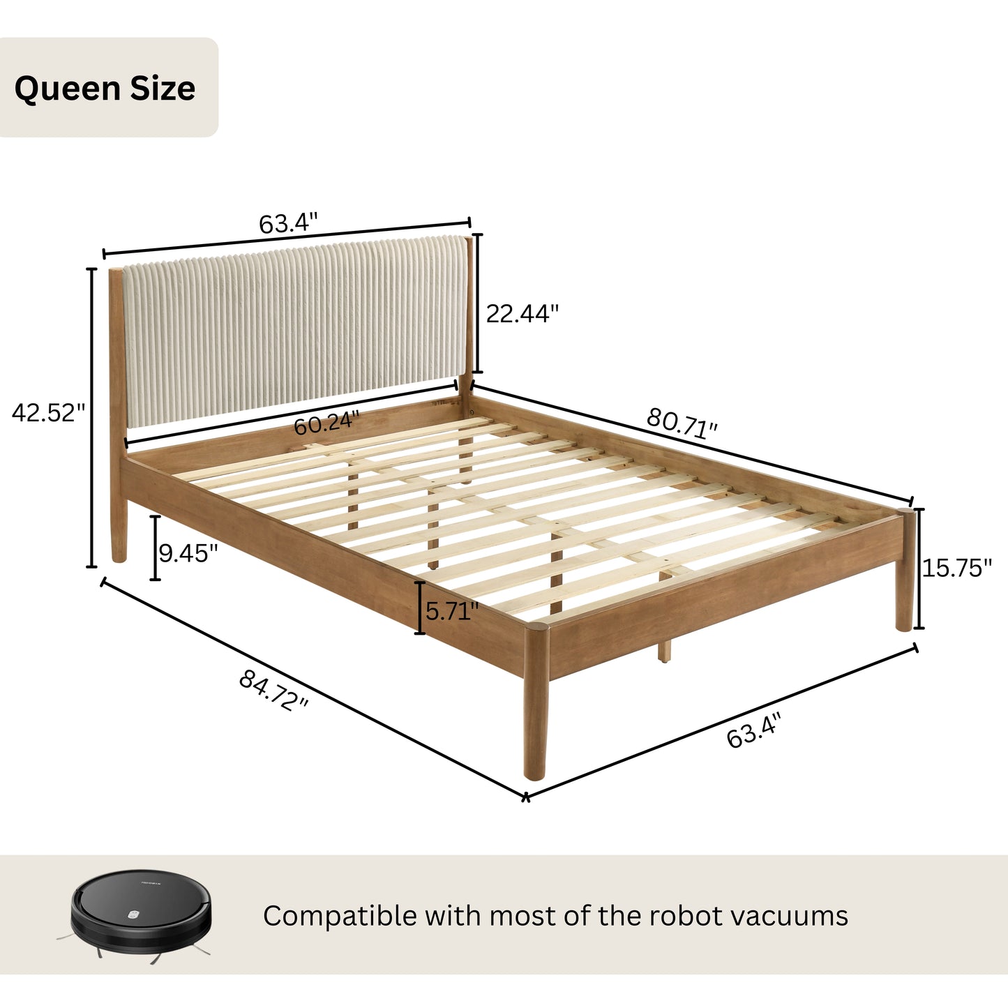 Vichy Rubberwood Platform Bed in Light Walnut