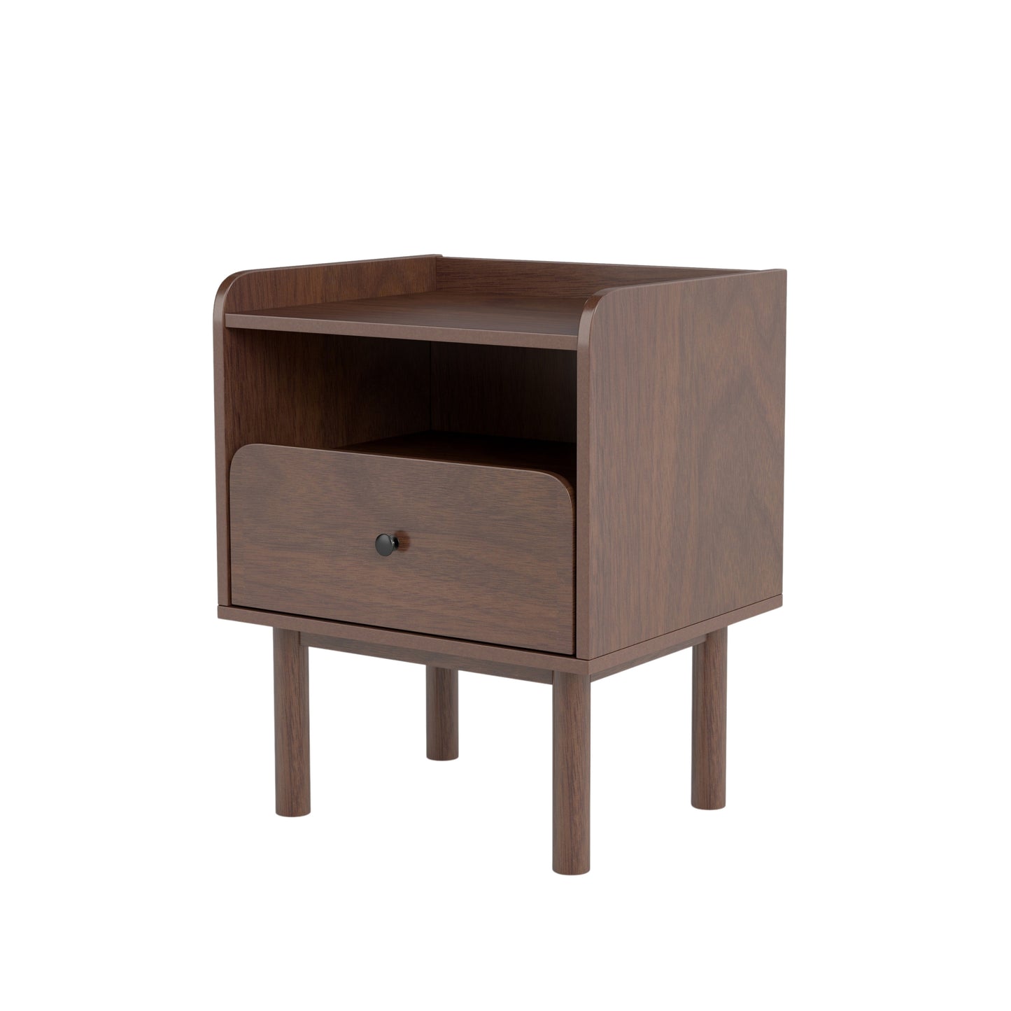 Roundhill Furniture Wyller Dual-tier Storage Nightstand, Side Table, Natural Walnut Finish