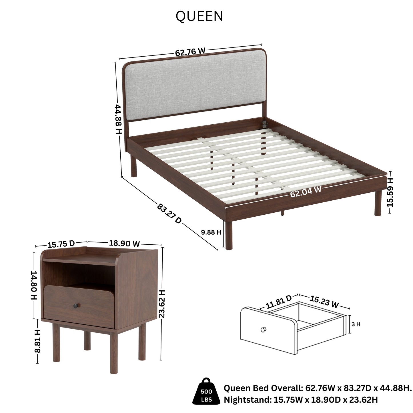 Roundhill Furniture Wyller Bedroom Collection, Natural Walnut Finish