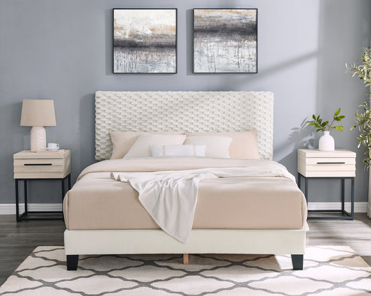 Findlay 3-Piece Bedroom Set, Plush 3D Upholstered Bed with 2 Nightstands