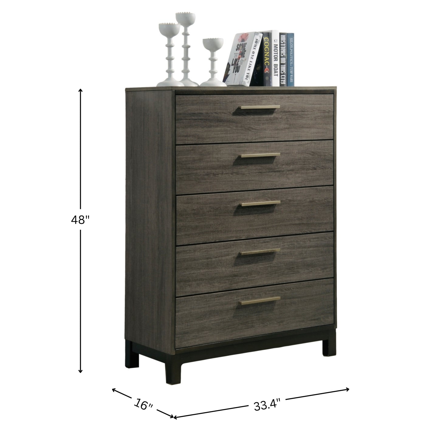 Ioana Antique Grey Finish Wood 5 Drawers Chest