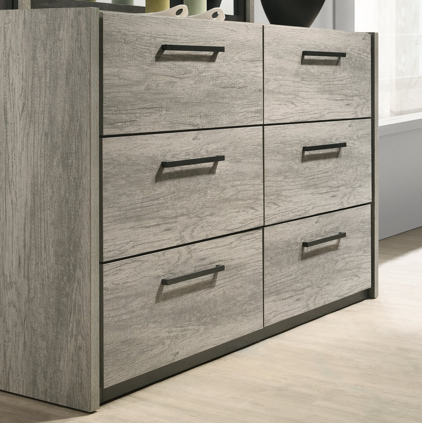 Roundhill Furniture Lenca 6-Drawer Dresser with Mirror - Weathered Gray