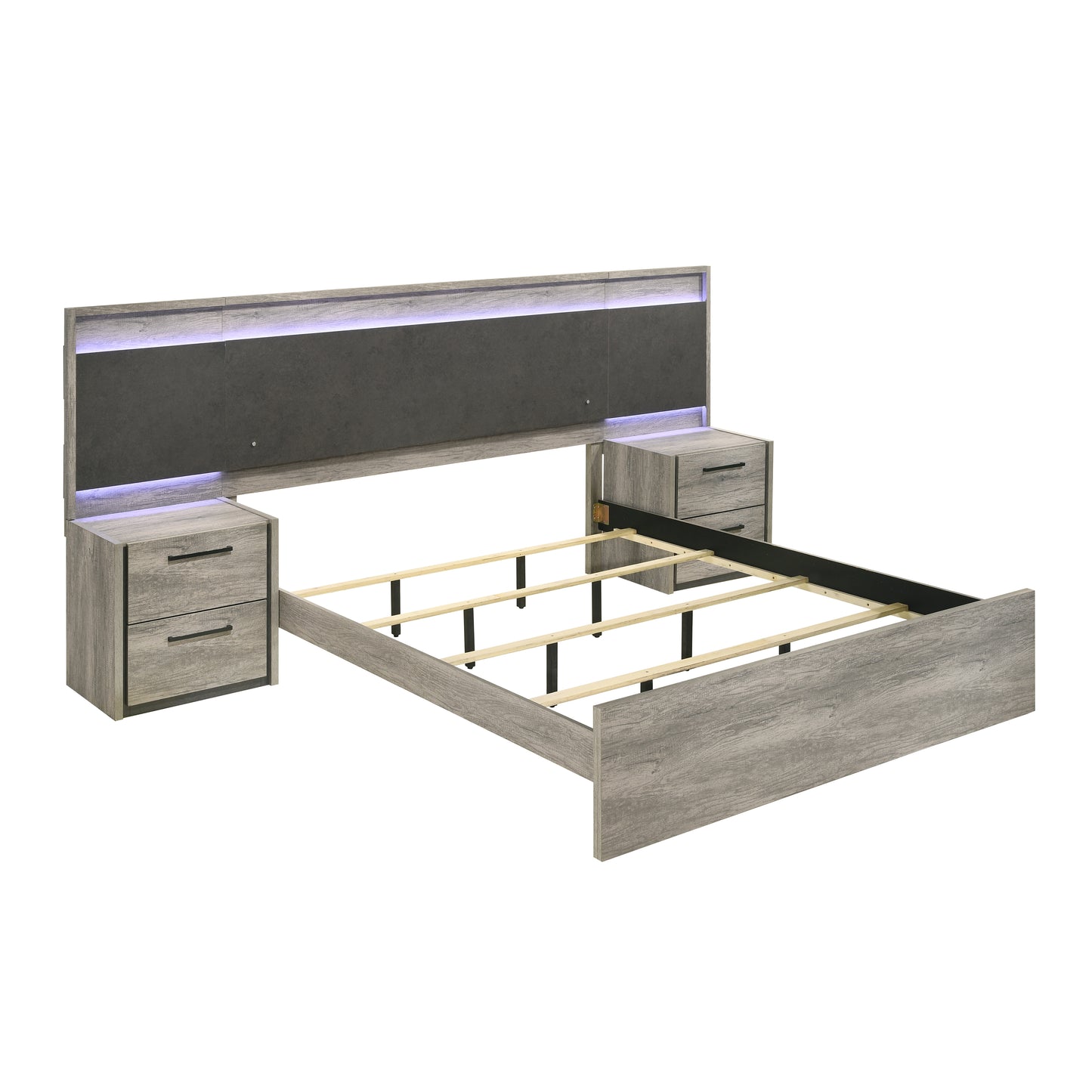 Roundhill Furniture Lenca LED Wallbed Collection - Weathered Gray