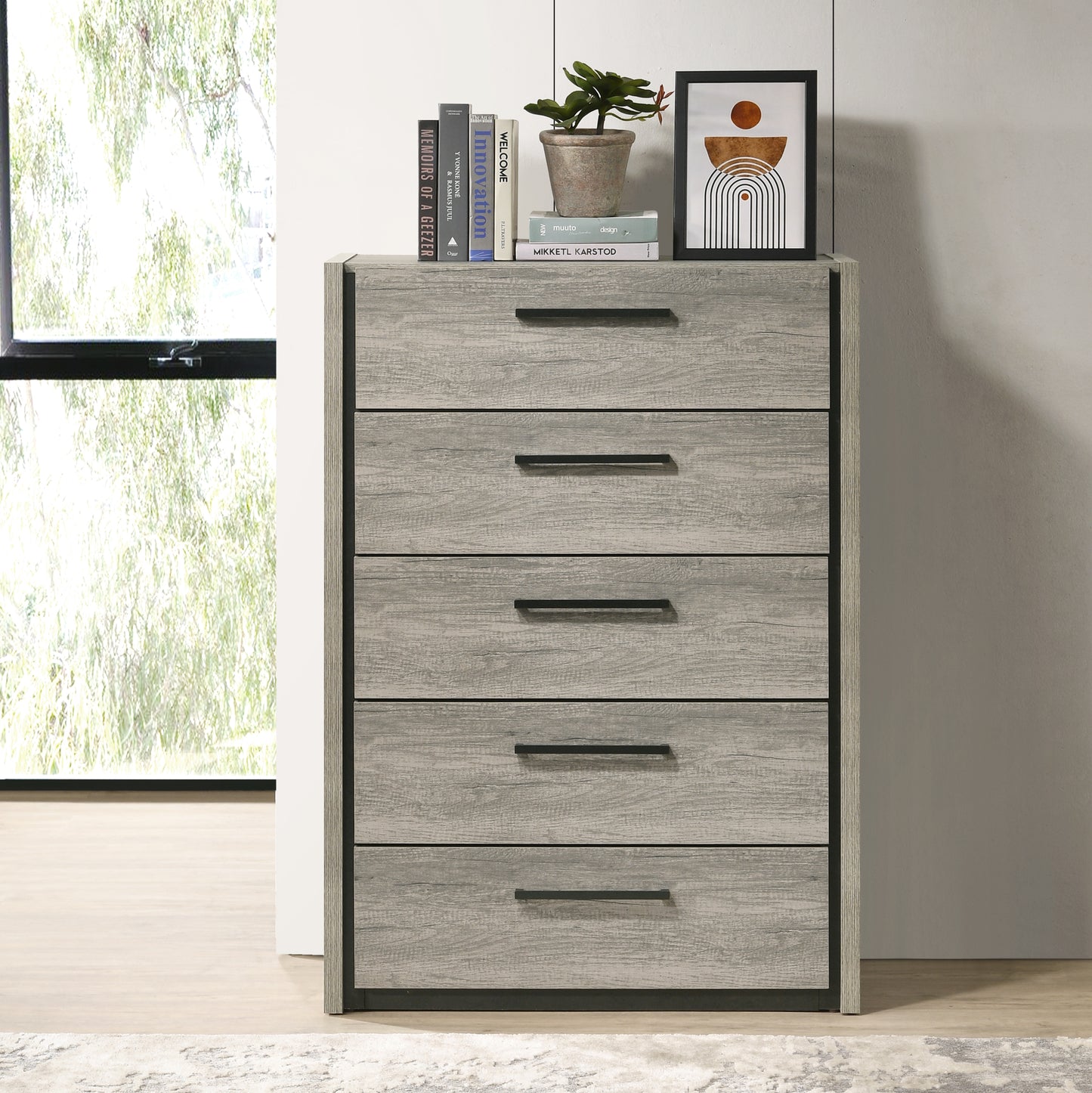 Roundhill Furniture Lenca LED Wallbed Collection - Weathered Gray